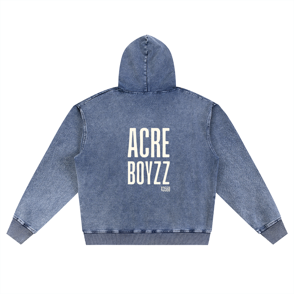 Acre Boyzz Snow-Wash Oversized Zip Hoodie – Ice Blue