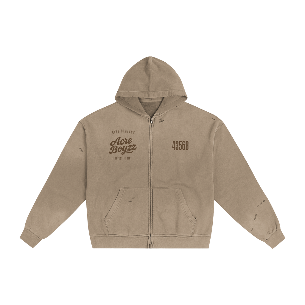 Acre Boyzz Sunfade Frayed Zip Hoodie – Sandstone