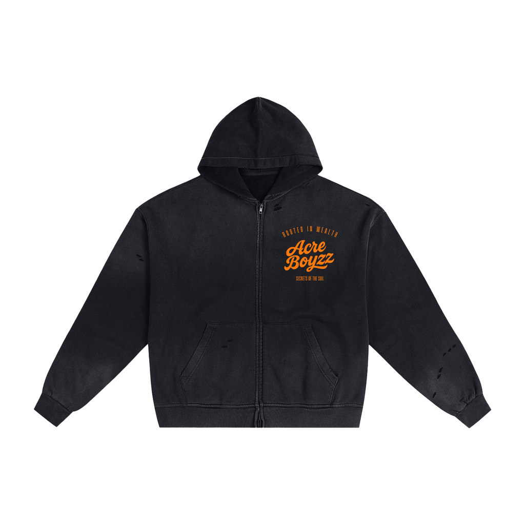 Acre Boyzz Sunfade Frayed Zip Hoodie – Midnight