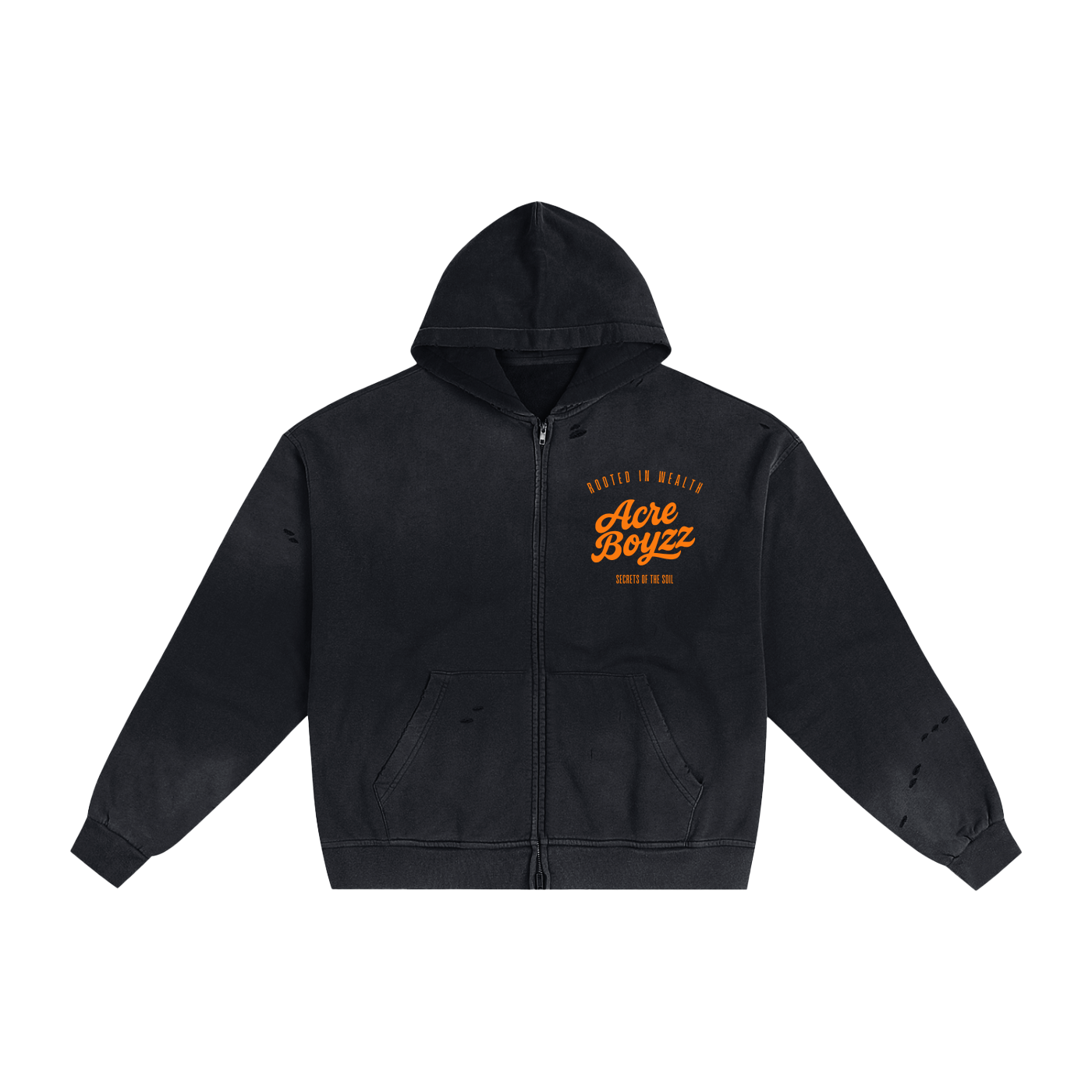 Acre Boyzz Sunfade Frayed Zip Hoodie – Midnight